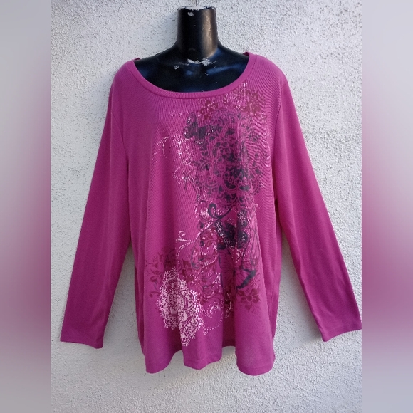 Appropriate Women's Pink Graphic Long Sleeve Top Mandala Butterfly Casual Winter - Picture 1 of 15
